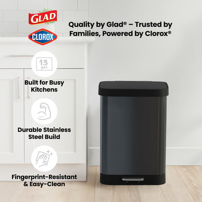 Glad Step Trash Can, Soft Close Lid Bin with Odor Protection, 13 Gal, (Used) - VMInnovations