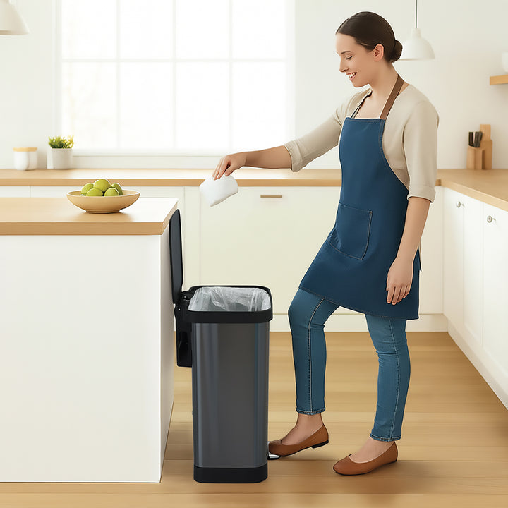 Glad Step Trash Can, Soft Close Lid Bin with Odor Protection, 13 Gallon, Pewter