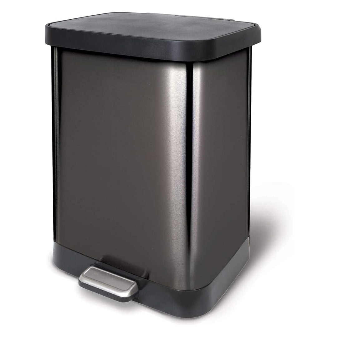 Glad Step Trash Can, Soft Close Lid Bin with Odor Protection, 13 Gallon, Pewter
