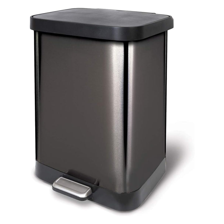 Glad Step Trash Can, Soft Close Lid Bin with Odor Protection, 13 Gallon, Pewter
