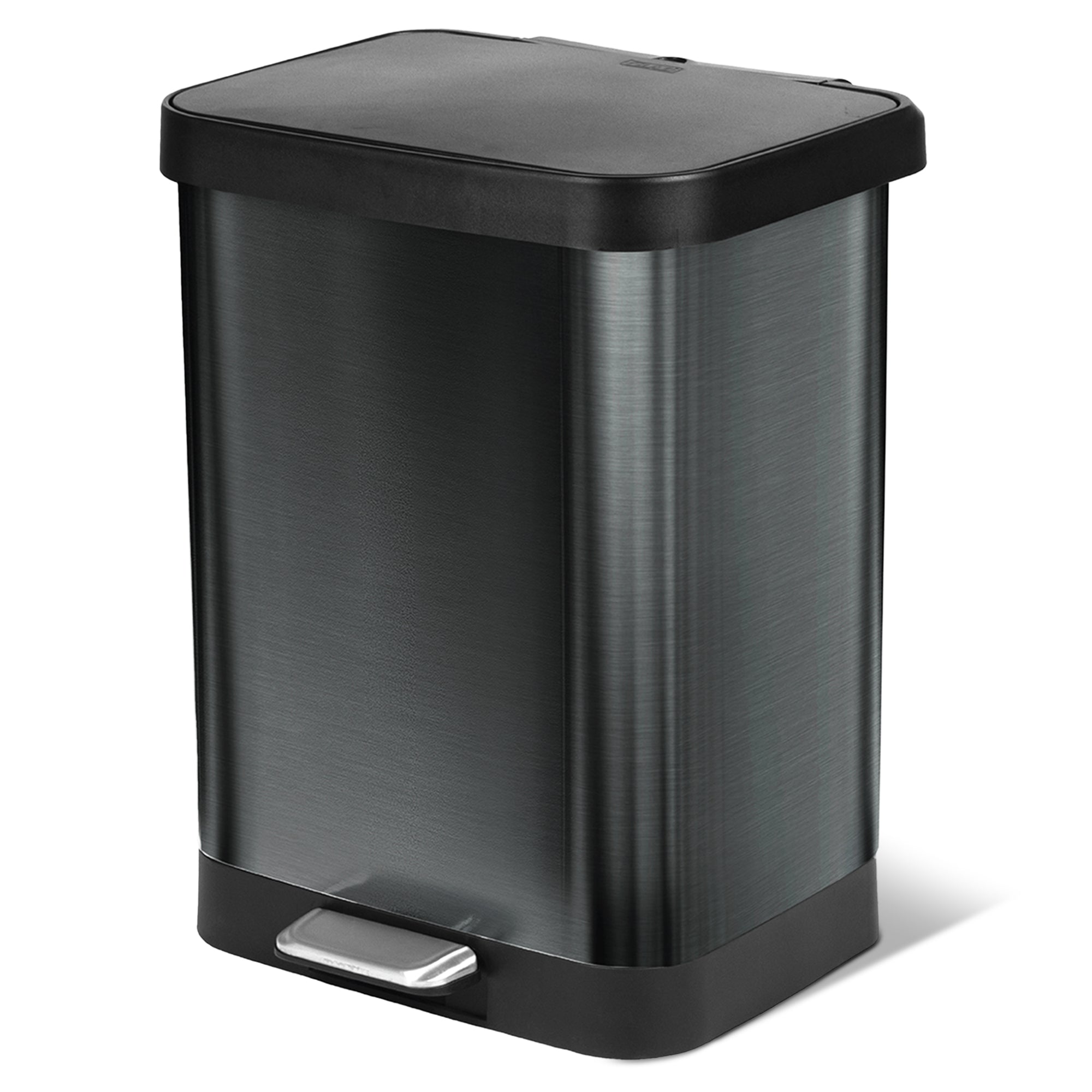 Glad Step Trash Can, Soft Close Lid with Odor Protection, 13 Gal, Pewter (Used)