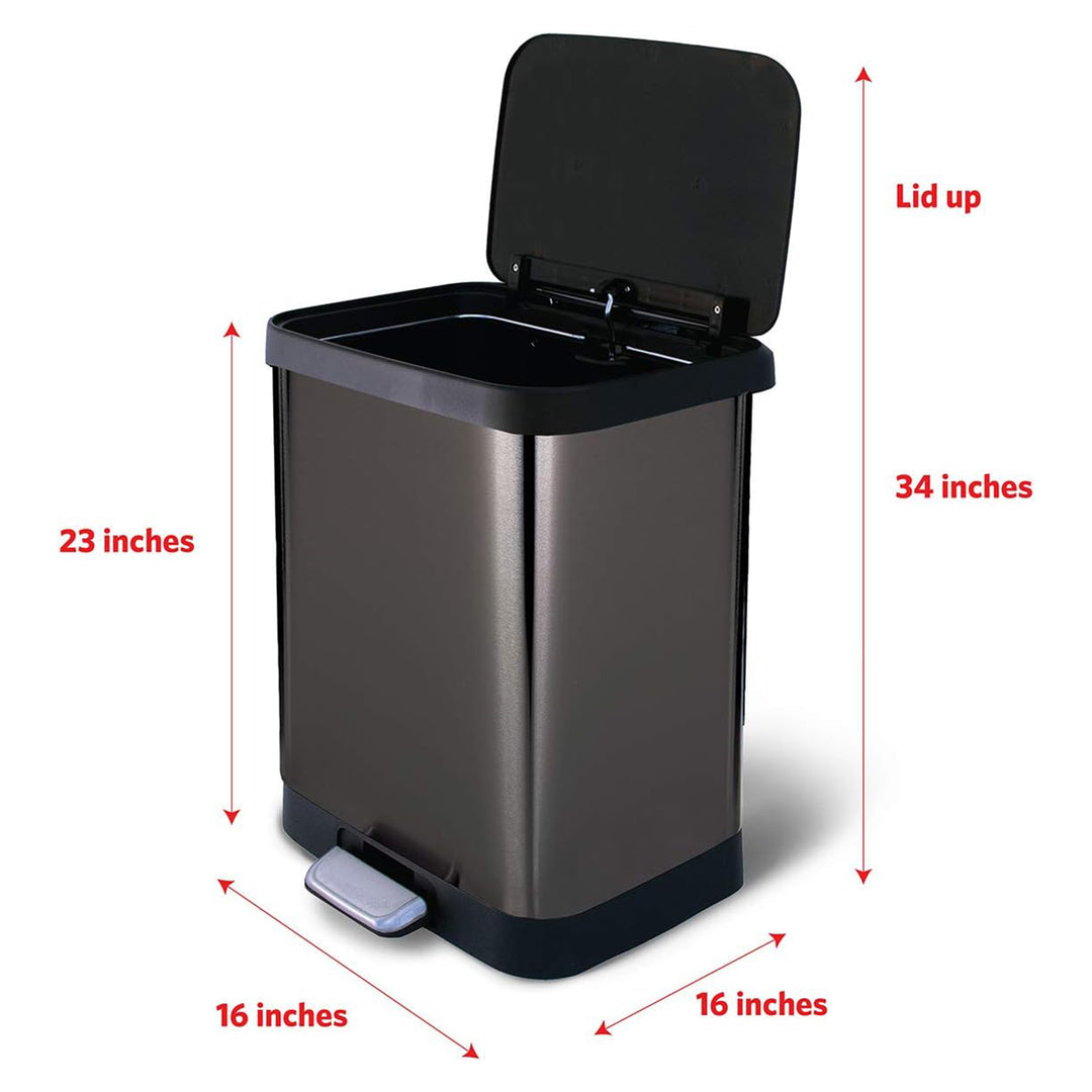 Glad Step Trash Can, Soft Close Lid Bin with Odor Protection, 13 Gallon, Pewter