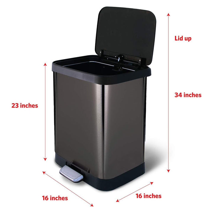 Glad Step Trash Can, Soft Close Lid Bin with Odor Protection, 13 Gallon, Pewter