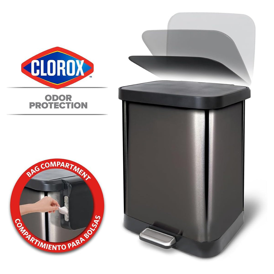 Glad Step Trash Can, Soft Close Lid Bin with Odor Protection, 13 Gallon, Pewter