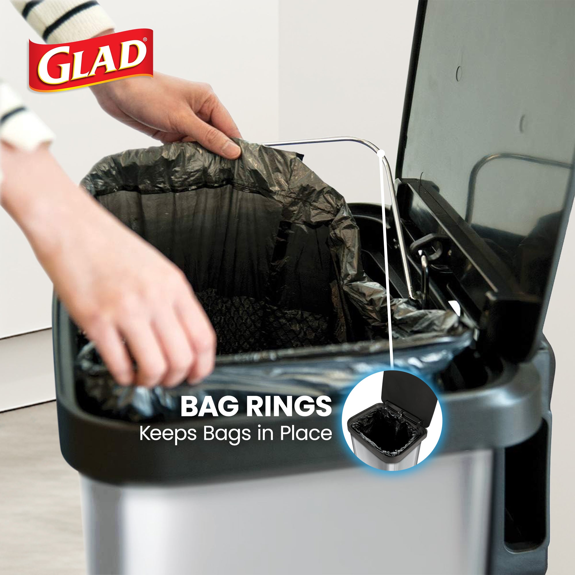 Glad Step Trash Can, Soft Close Lid Bin with Odor Protection, 20 Gal (Open Box) - VMInnovations