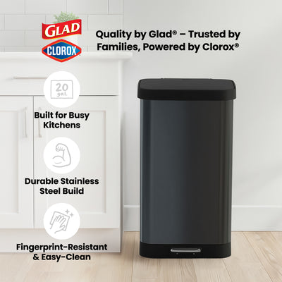 Glad Step Trash Can, Soft Close Lid Bin with Odor Protection, 20 Gallon, Pewter - VMInnovations