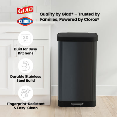 Glad Step Trash Can, Soft Close Lid Bin w/Odor Protection, 20 Gallon (Used)