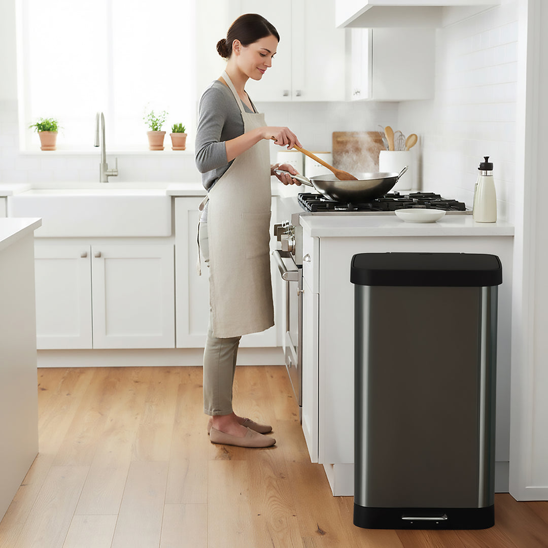 Glad Step Trash Can, Soft Close Lid Bin with Odor Protection, 20 Gallon, Pewter - VMInnovations