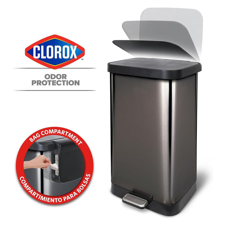 Glad Step Trash Can, Soft Close Lid Bin with Odor Protection, 20 Gallon, Pewter
