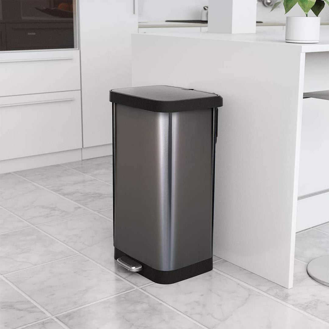 Glad Step Trash Can, Soft Close Lid Bin with Odor Protection, 20 Gallon, Pewter