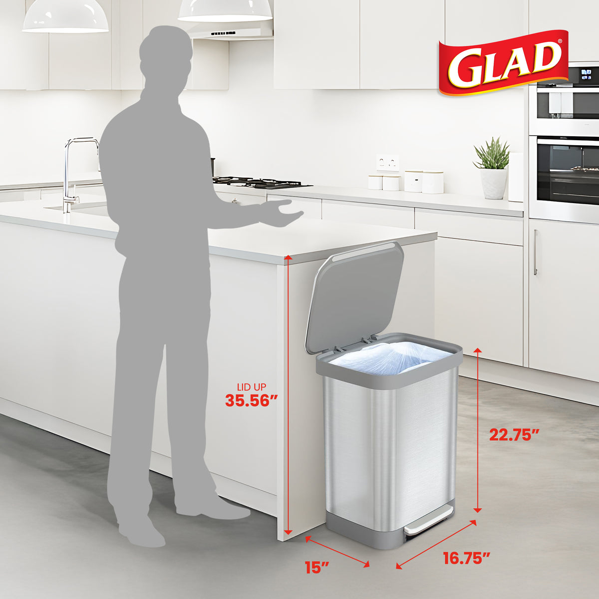 Glad Step Trash Can, Series 2 Soft Close Bin with Odor Protection (Open Box)