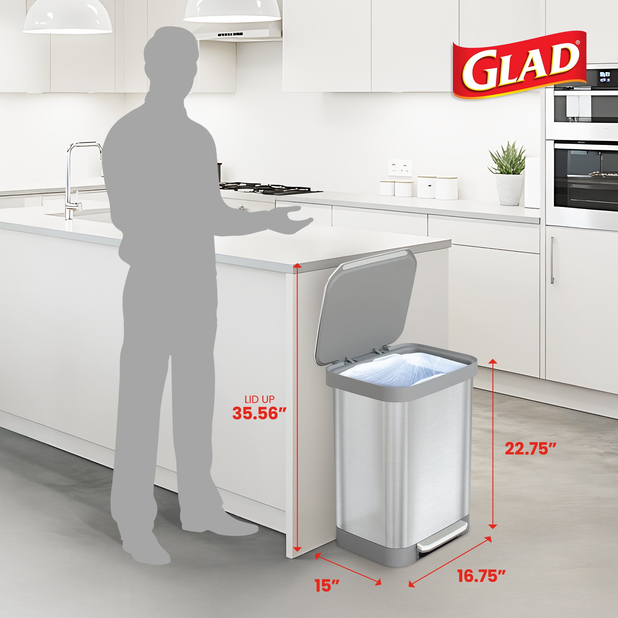 Glad Step Trash Can, Series 2 Soft Close Bin with Odor Protection (Open Box)