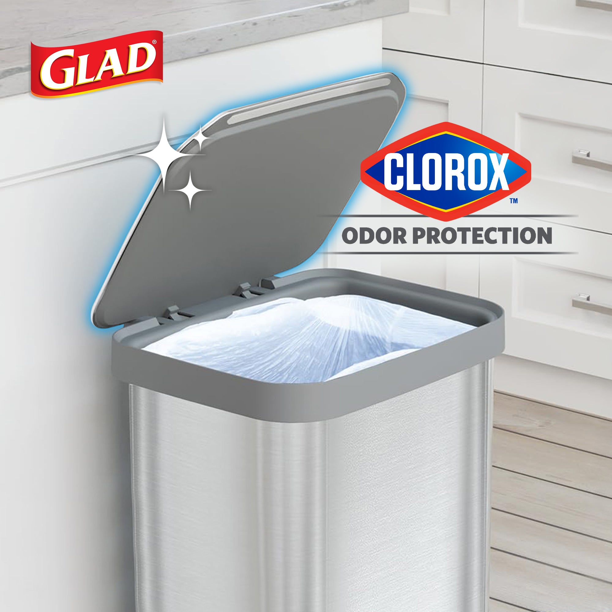 Glad Step Trash Can, Series 2 Soft Close Bin with Odor Protection (Open Box)