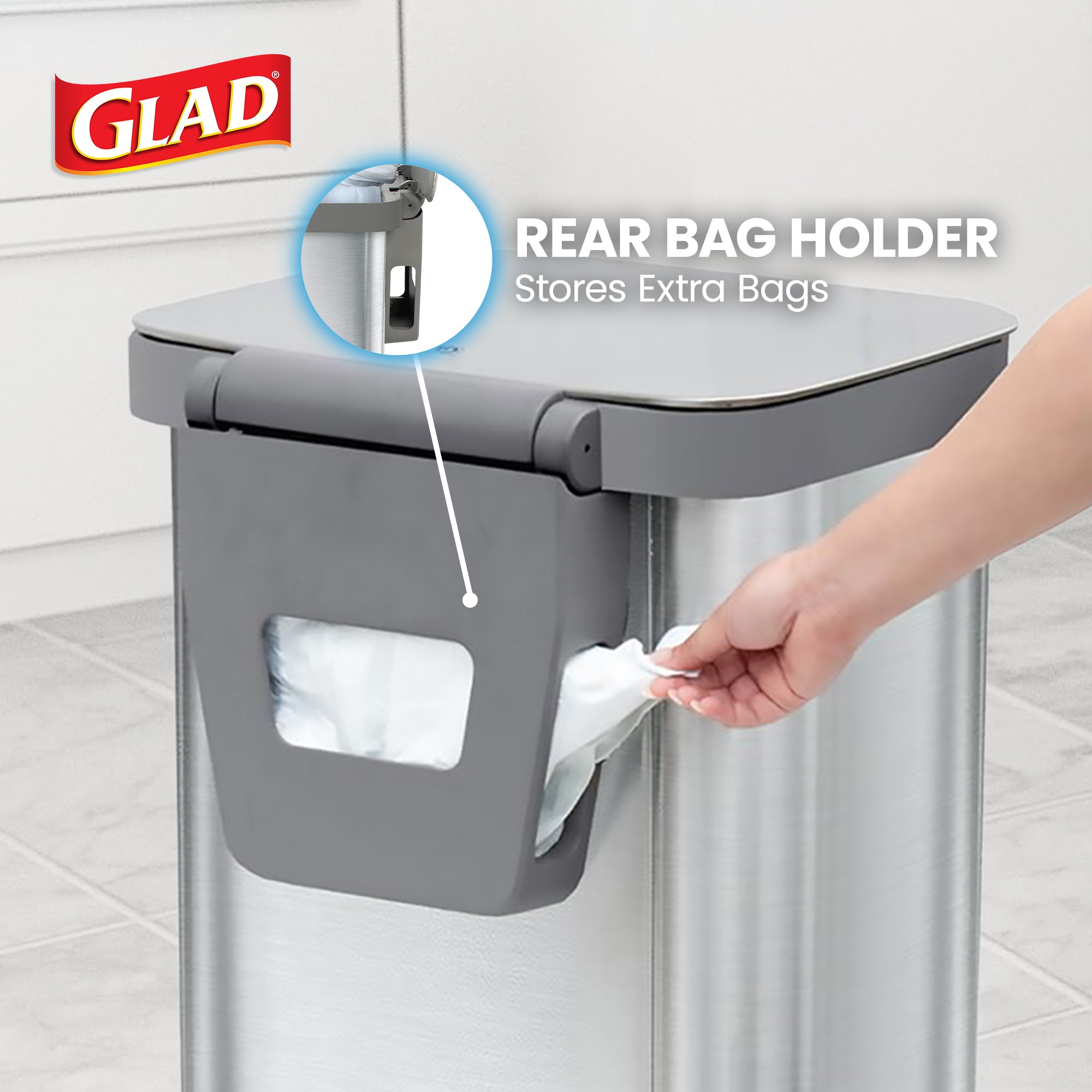 Glad Step Trash Can, Series 2 Soft Close Bin with Odor Protection (Open Box)