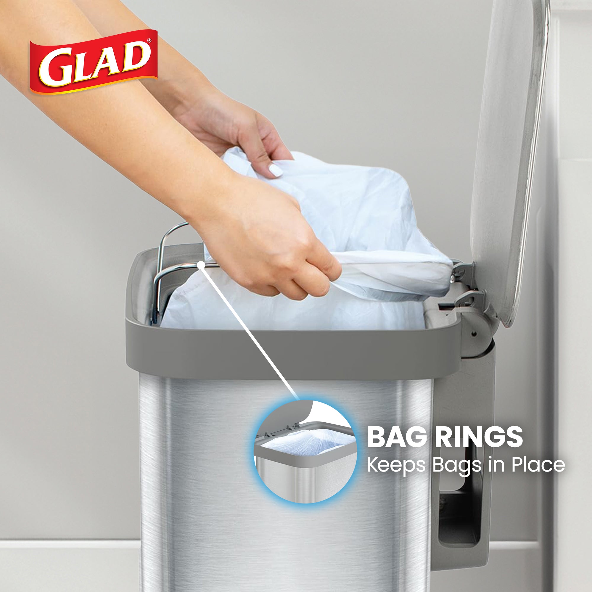 Glad Step Trash Can, Series 2 Soft Close Bin with Odor Protection (Open Box)