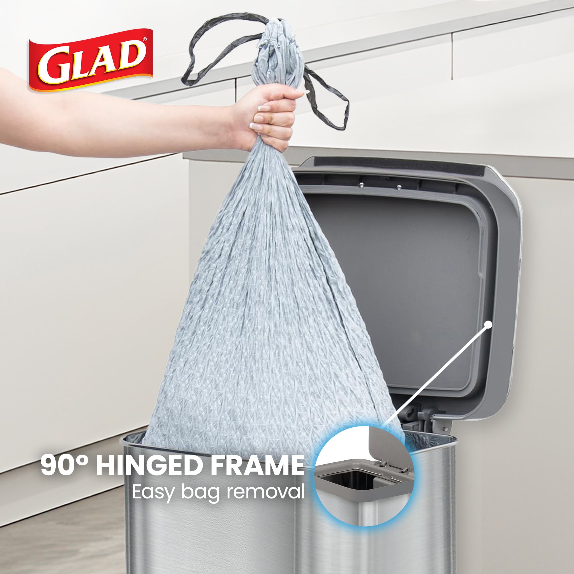 Glad Step Trash Can, Series 2 Soft Close Bin with Odor Protection (Open Box)