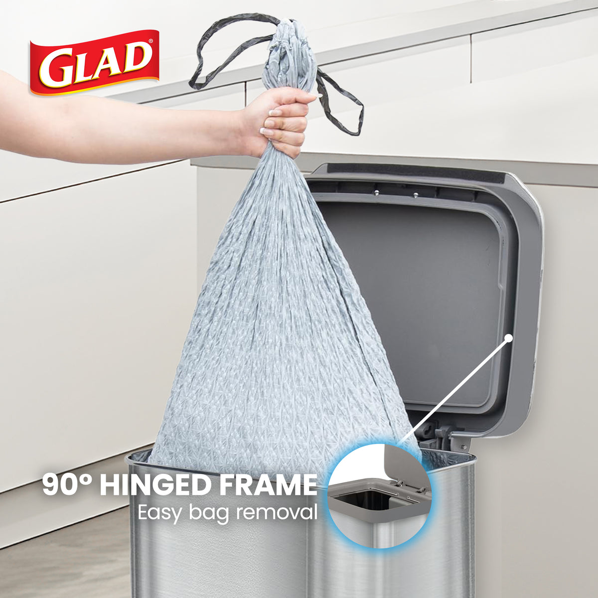 Glad Step Trash Can, Series 2 Soft Close Bin with Odor Protection, 13 Gal (Used)