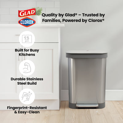 Glad Step Trash Can, Series 2 Soft Close Bin with Odor Protection (Open Box)