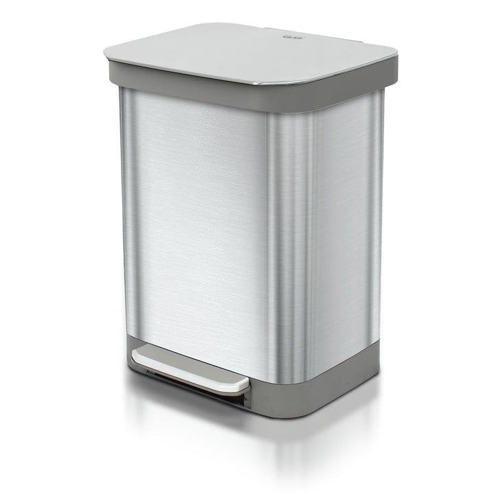Glad Step Trash Can, Series 2 Soft Close Bin with Odor Protection, 13 Gal, Metal