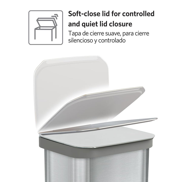Glad Step Trash Can, Series 2 Soft Close Bin with Odor Protection, 13 Gal, Metal