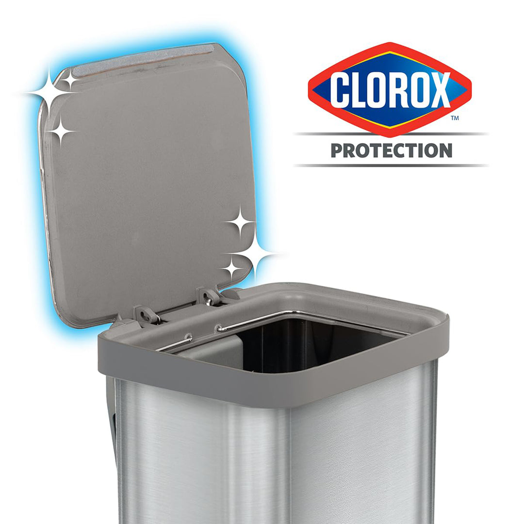 Glad Step Trash Can, Series 2 Soft Close Bin with Odor Protection, 13 Gal, Metal