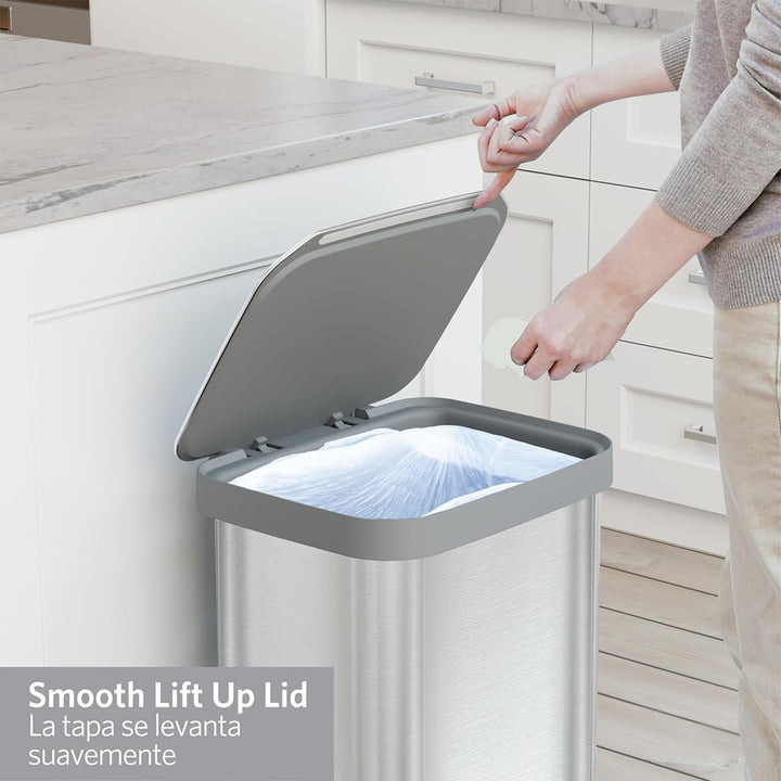 Glad Step Trash Can, Series 2 Soft Close Bin with Odor Protection, 13 Gal, Metal