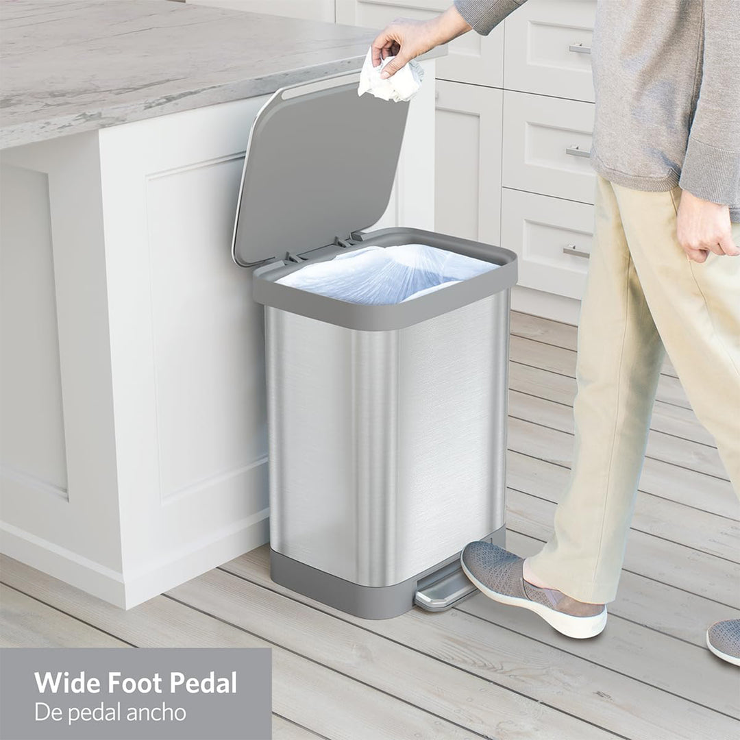 Glad Step Trash Can, Series 2 Soft Close Bin with Odor Protection, 13 Gal, Metal
