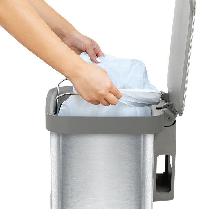Glad Step Trash Can, Series 2 Soft Close Bin with Odor Protection, 13 Gal, Metal