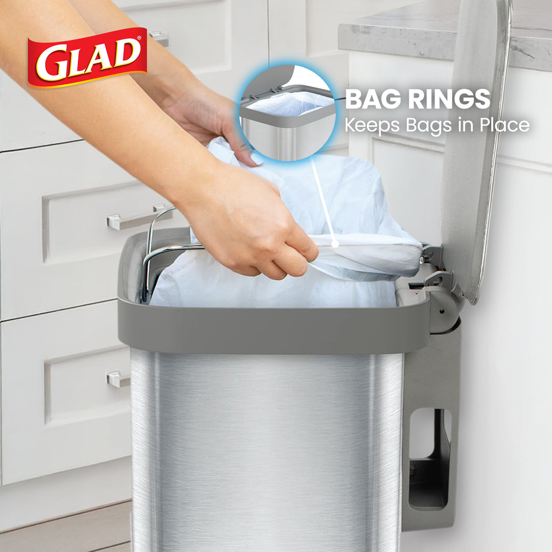 Glad Step Trash Can, Series 2 Soft Close Bin with Odor Protection, 20 Gal, Metal