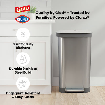 Glad Step Trash Can, Series 2 Soft Close Bin w/Odor Protection, 20 Gal(Open Box)