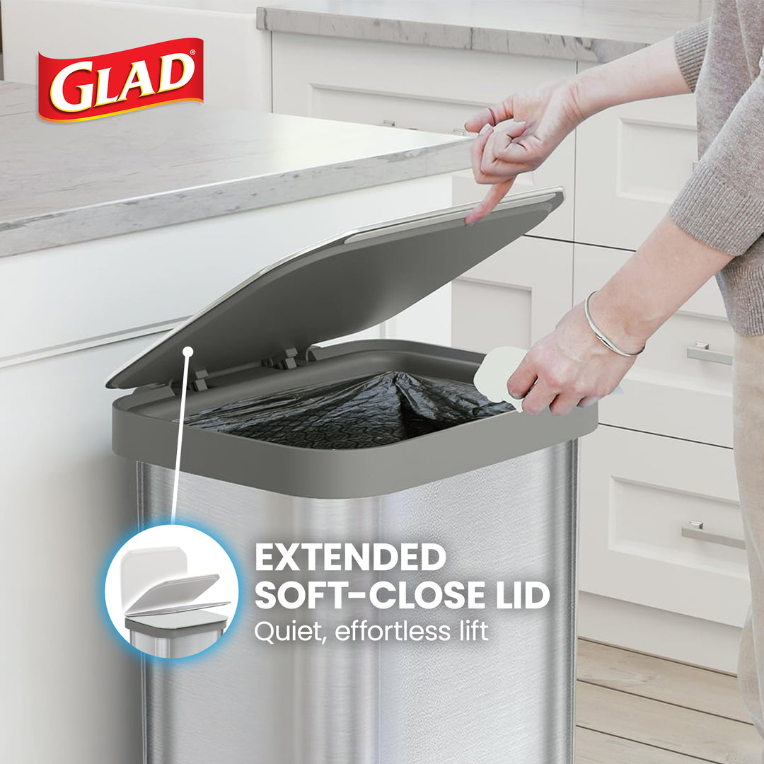 Glad Step Trash Can, Series 2 Soft Close Bin w/Odor Protection, 20 Gal(Open Box)