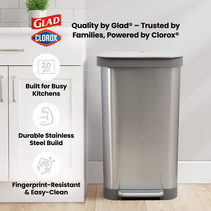 Glad Step Trash Can, Series 2 Soft Close Bin w/Odor Protection, 20 Gal(Open Box)