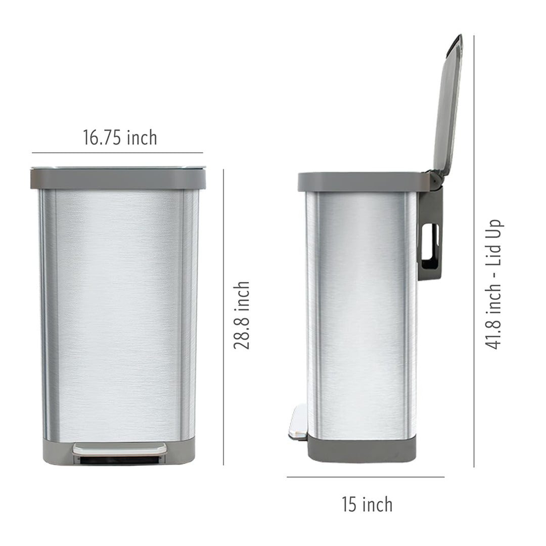 Glad Step Trash Can, Series 2 Soft Close Bin with Odor Protection, 20 Gal, Metal