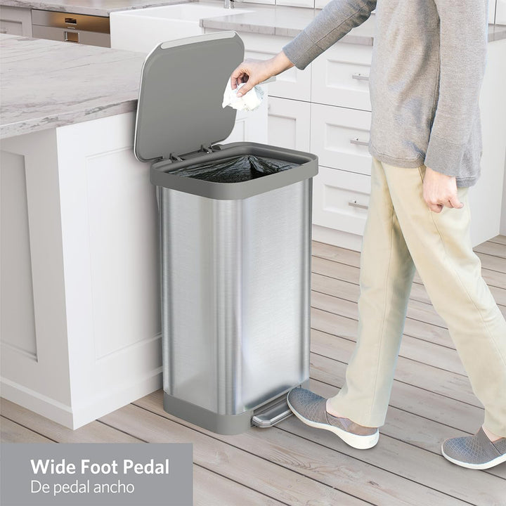 Glad Step Trash Can, Series 2 Soft Close Bin with Odor Protection, 20 Gal, Metal