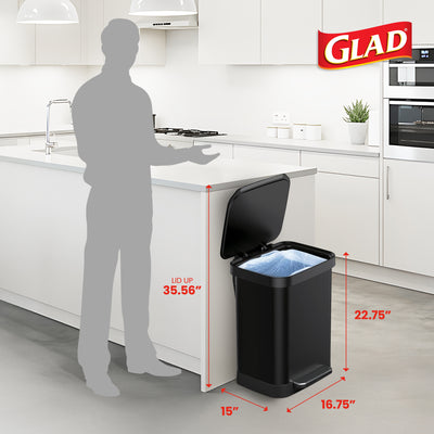 Glad Step Trash Can, Series 2 Soft Close Bin with Odor Protection, 13 Gal (Used)