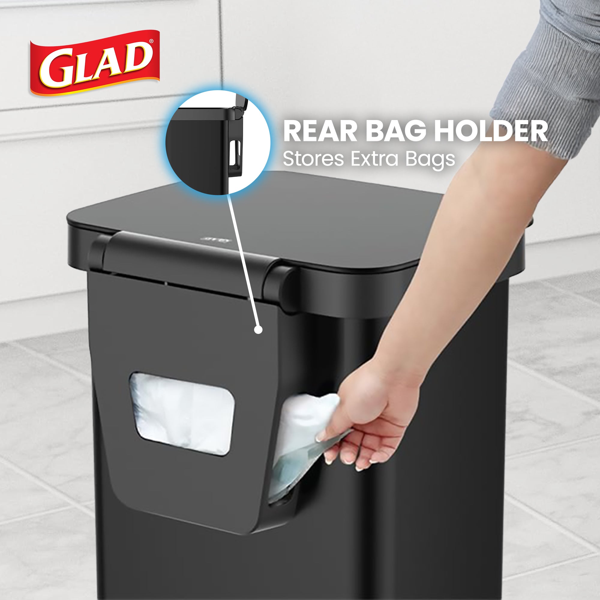Glad Step Trash Can, Series 2 Soft Close Bin with Odor Protection, 13 Gal (Used)