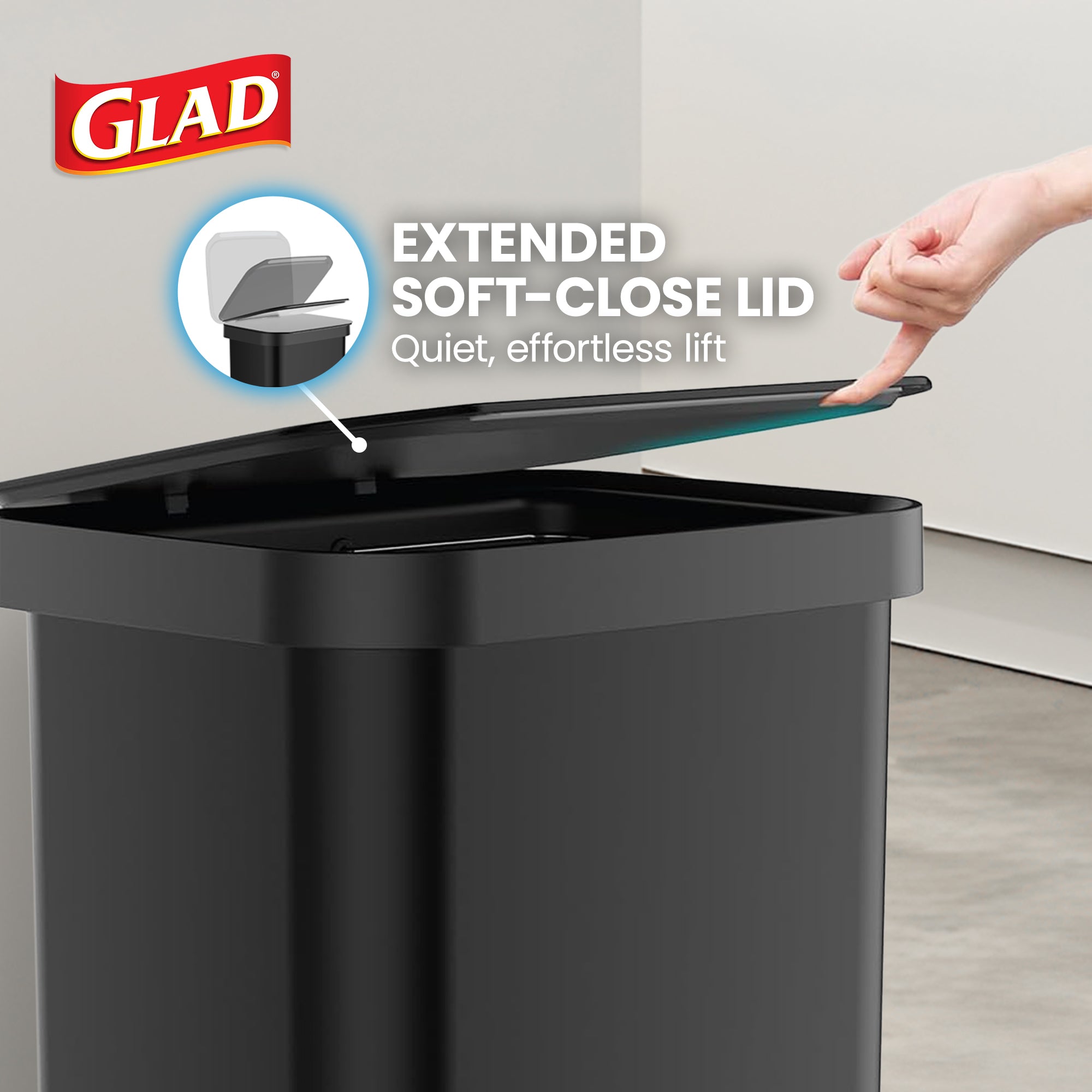 Glad Step Trash Can, Series 2 Soft Close Bin with Odor Protection, 13 Gal (Used)