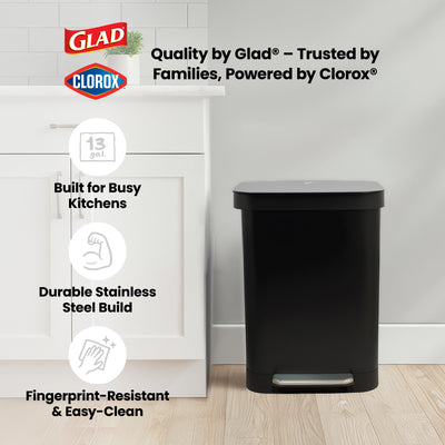 Glad Step Trash Can, Series 2 Soft Close Bin with Odor Protection, 13 Gal (Used)