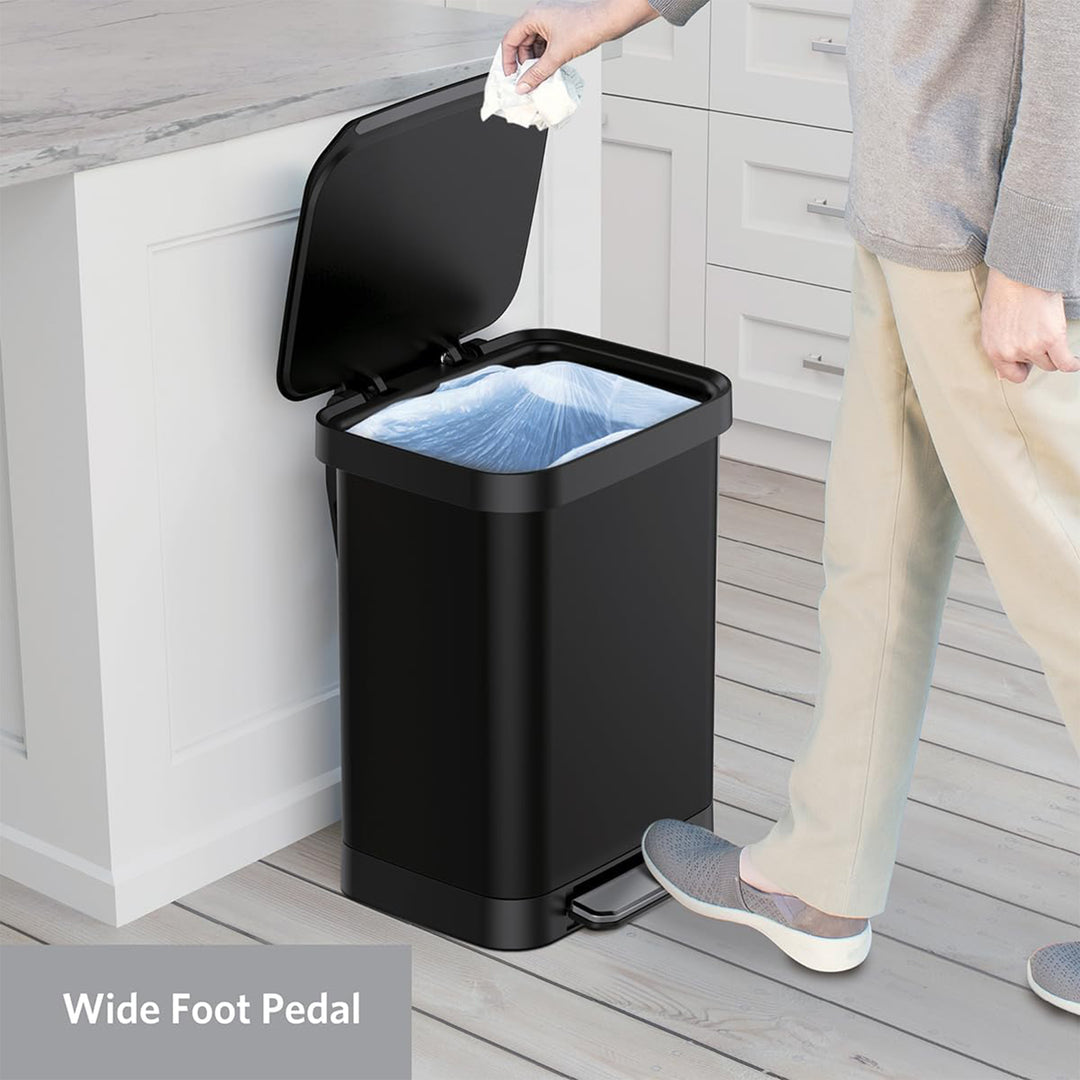 Glad Step Trash Can, Series 2 Soft Close Bin with Odor Protection, 13 Gal, Black