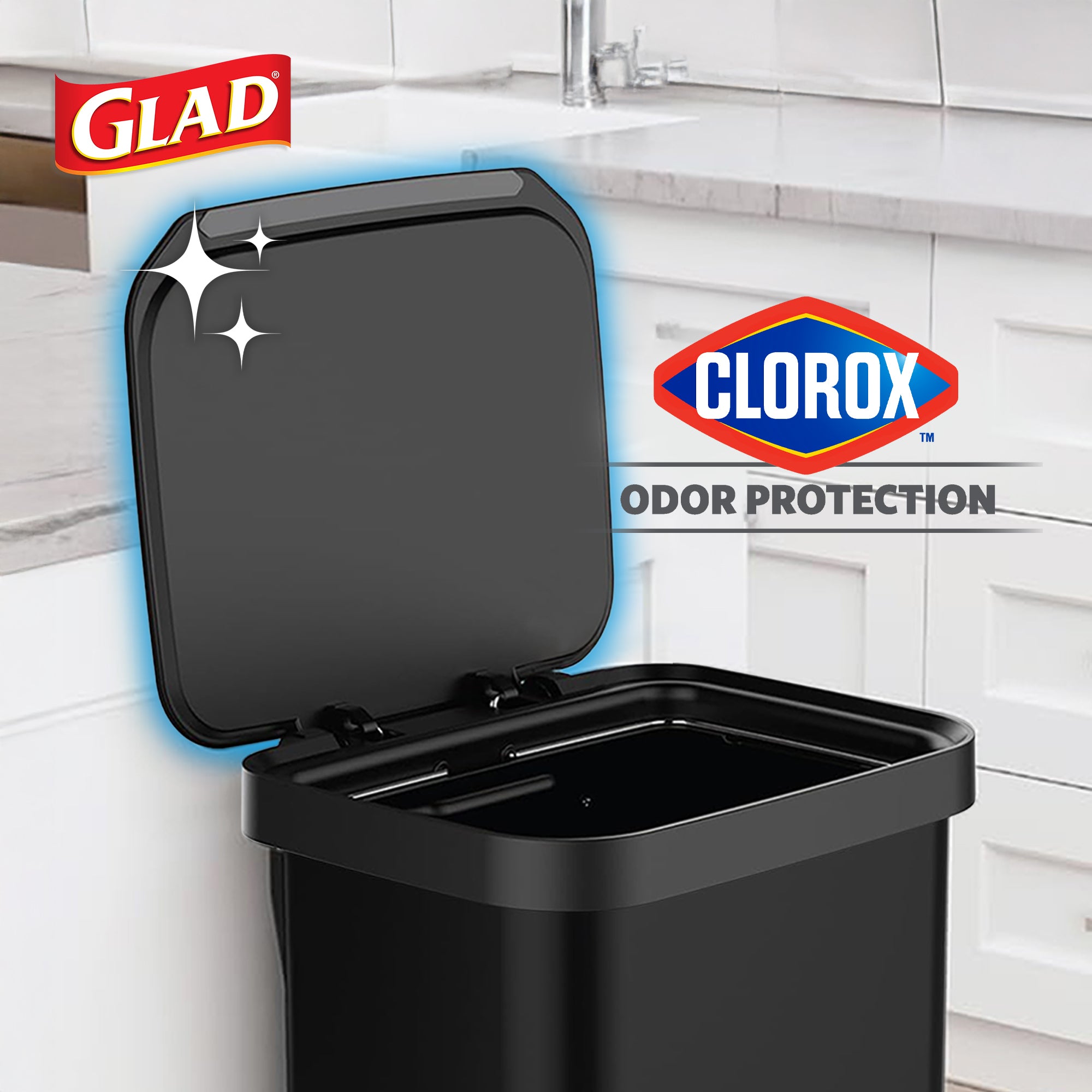Glad Step Trash Can, Soft Close Bin w/Odor Protection, 20 Gal, Black (Open Box)