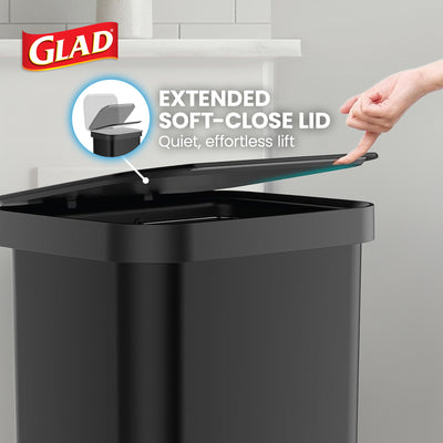 Glad Step Trash Can, Series 2 Soft Close Bin with Odor Protection, 20 Gal, Black (Used)