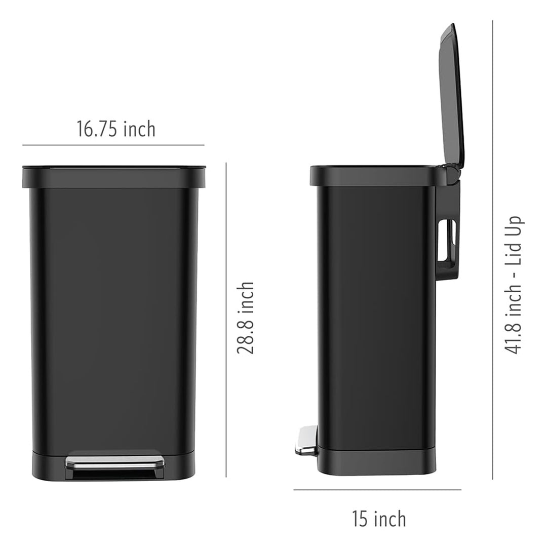 Glad Step Trash Can, Soft Close Bin w/Odor Protection, 20 Gal, Black (Open Box)