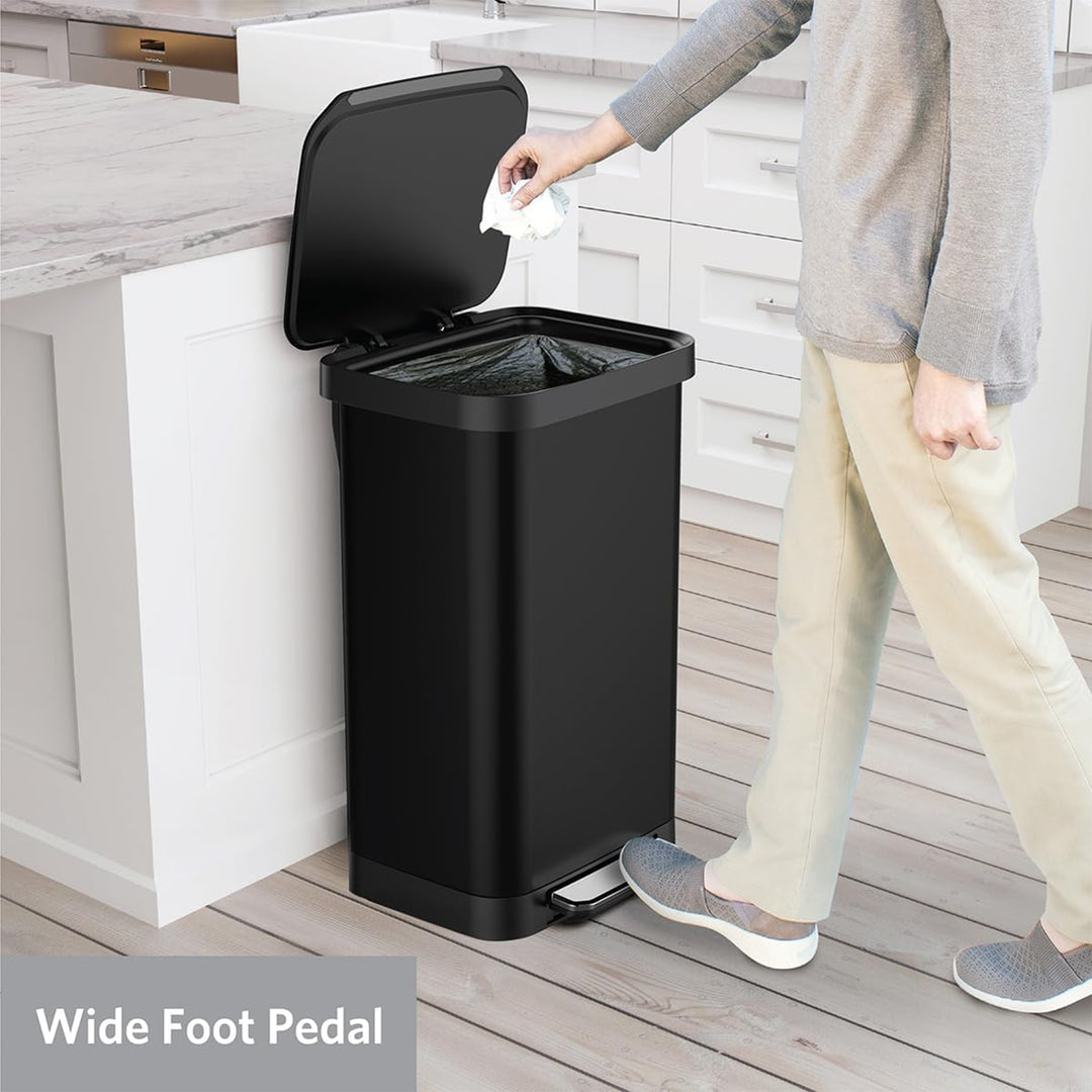 Glad Step Trash Can, Soft Close Bin w/Odor Protection, 20 Gal, Black (Open Box)