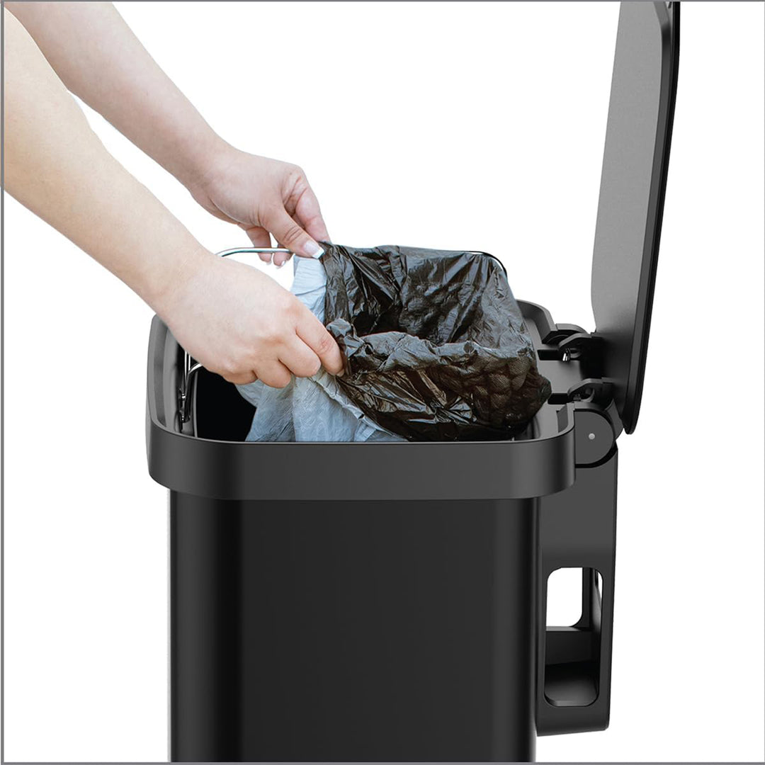 Glad Step Trash Can, Soft Close Bin w/Odor Protection, 20 Gal, Black (Open Box)