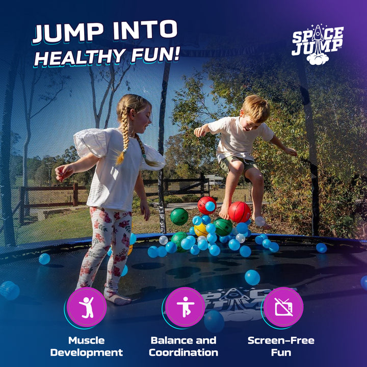 SpaceJump Lunar 14' Trampoline, Outdoor Ultimate Set with Slide, Hoop & Sprayer