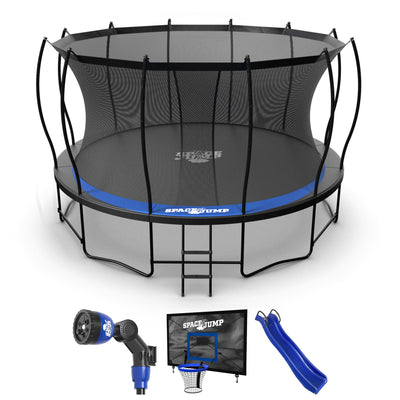 SpaceJump Lunar 14' Trampoline, Outdoor Ultimate Set with Slide, Hoop & Sprayer