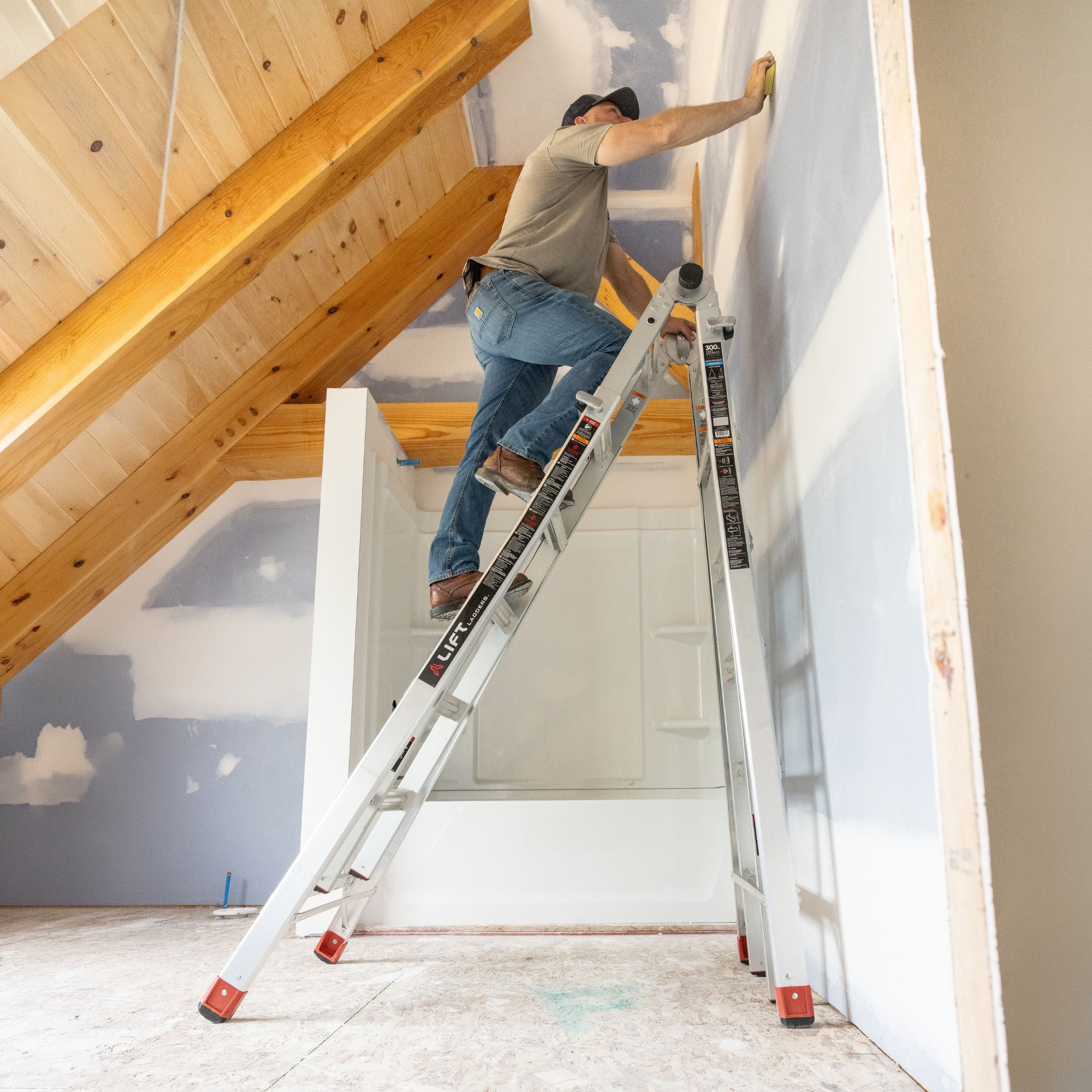 Lift Ladders 26 Foot Reach Multi Position Aluminum Step Ladder, 300 lb Capacity - VMInnovations