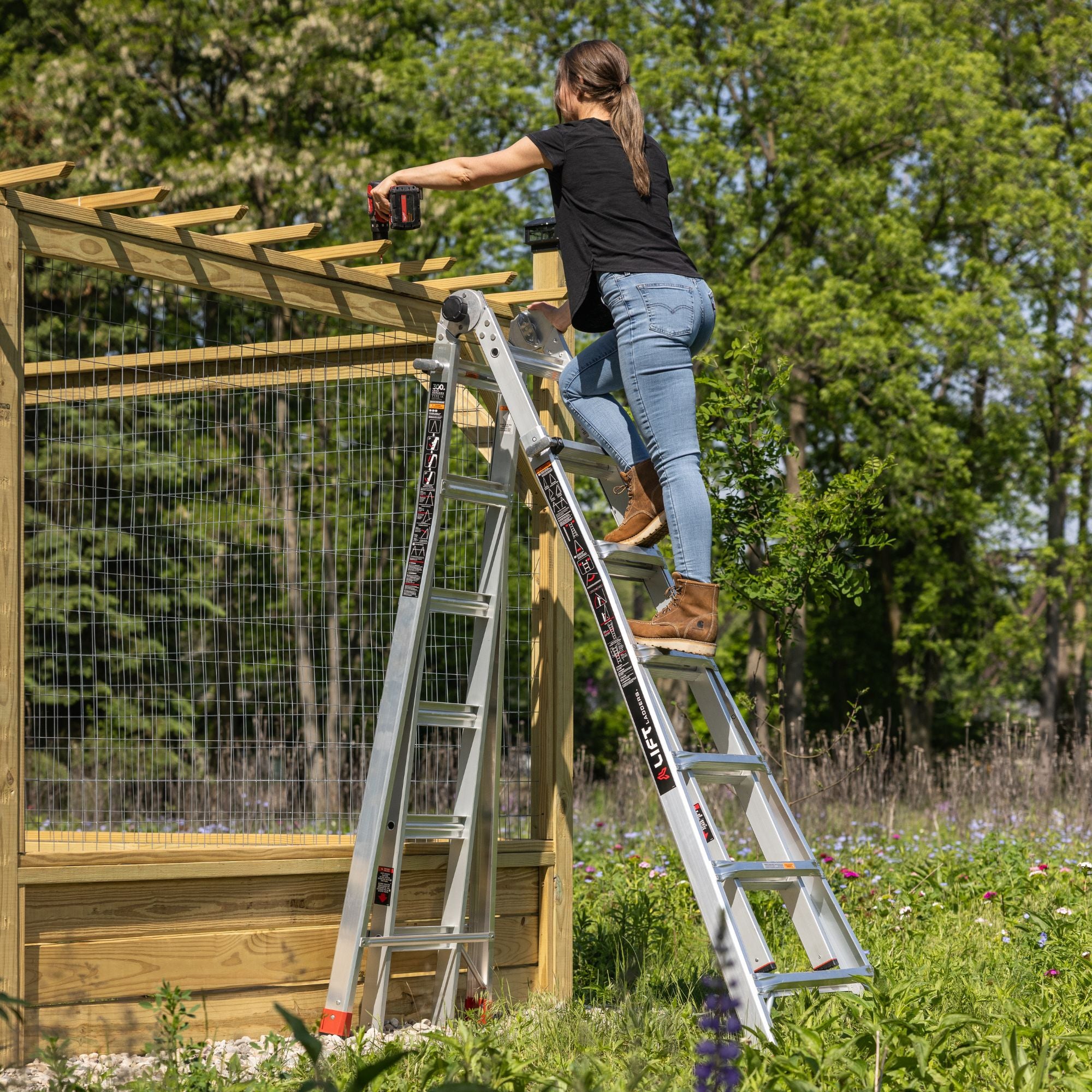 Lift Ladders 26 Foot Reach Multi Position Aluminum Step Ladder, 300 lb Capacity - VMInnovations