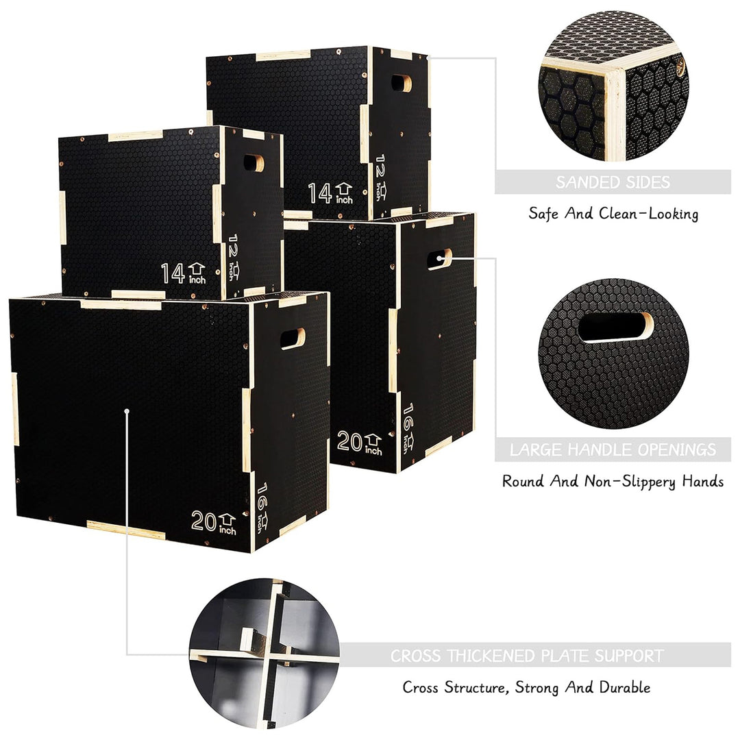 Fitvids 16" x 14" x 12" Wooden Plyometric Box Non-Slip Jump Platform (Open Box)