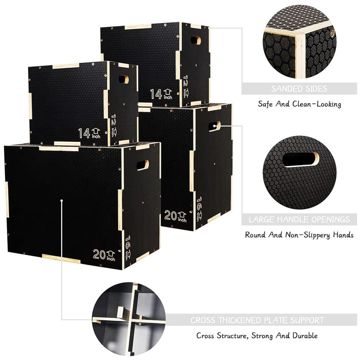 Fitvids 24" x 20" x 16" Wooden Plyometric Box Non-Slip Jump Platform, Black